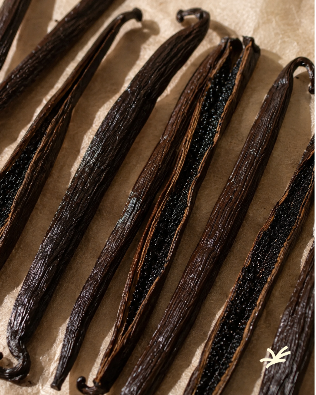 Vanilla pods on fabric